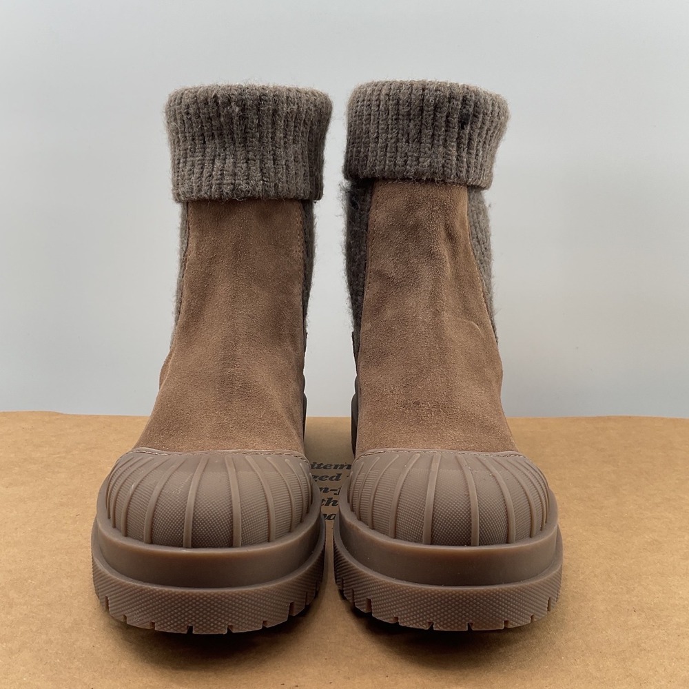 Sam Edelman Steele Brown Suede Knit Sock Lug Sole Ankle Boots Womens 7 EUR 37